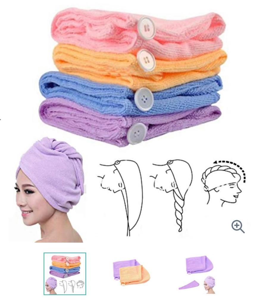 Turbante e set asciugamani microfibra: rosa, arancione, blu e viola.