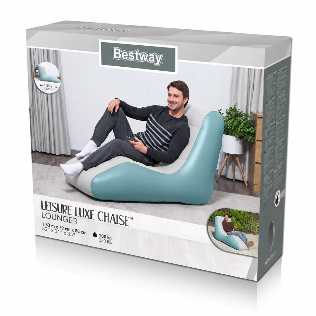 Sdraio Gonfiabile Bestway Leisure Luxe Chaise 133x79x88 cm | Poltrona Ergonomica da Interno ed Esterno | Gonfiaggio Rapido con Valvola a 2 Vie
