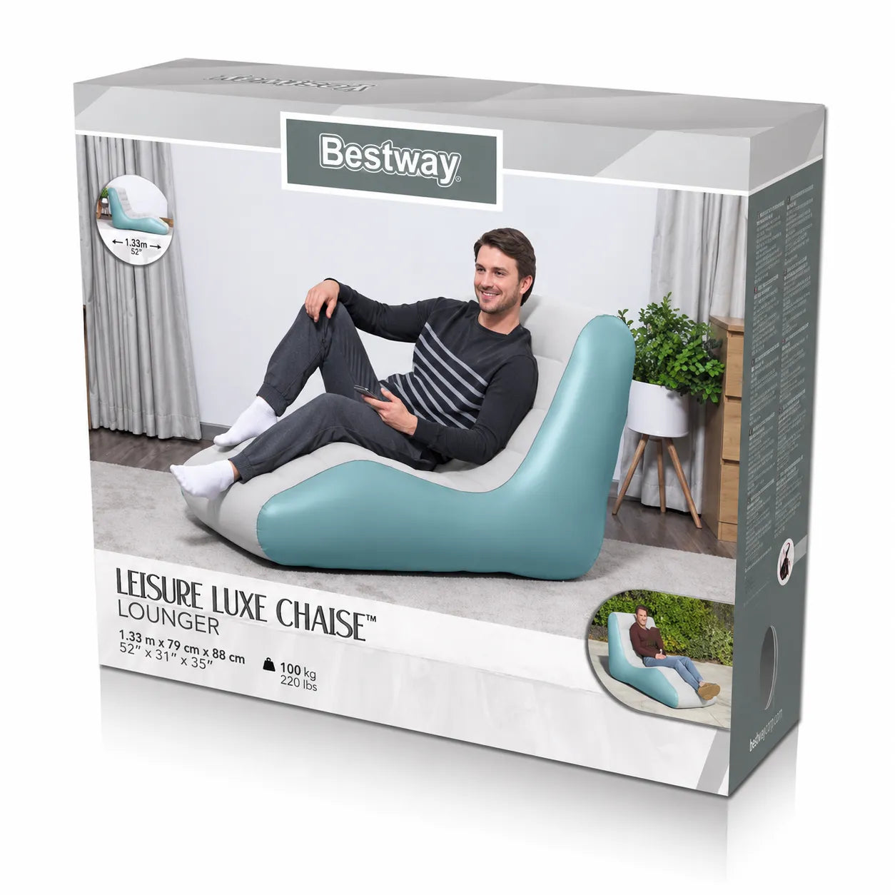 Sdraio Gonfiabile Bestway Leisure Luxe Chaise 133x79x88 cm | Poltrona Ergonomica da Interno ed Esterno | Gonfiaggio Rapido con Valvola a 2 Vie