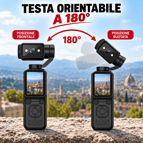 Action Cam Sportiva 4K con Testa Rotante 180°, Schermo LCD, Videocamera Portatile per Vlog, Viaggi, Sport e Riprese Outdoor - | Prendilo Subito