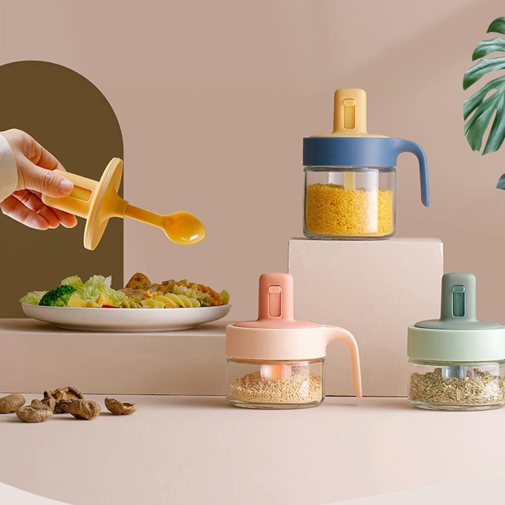 Set di barattoli per spezie in vetro con cucchiaio retrattile, colori diversi