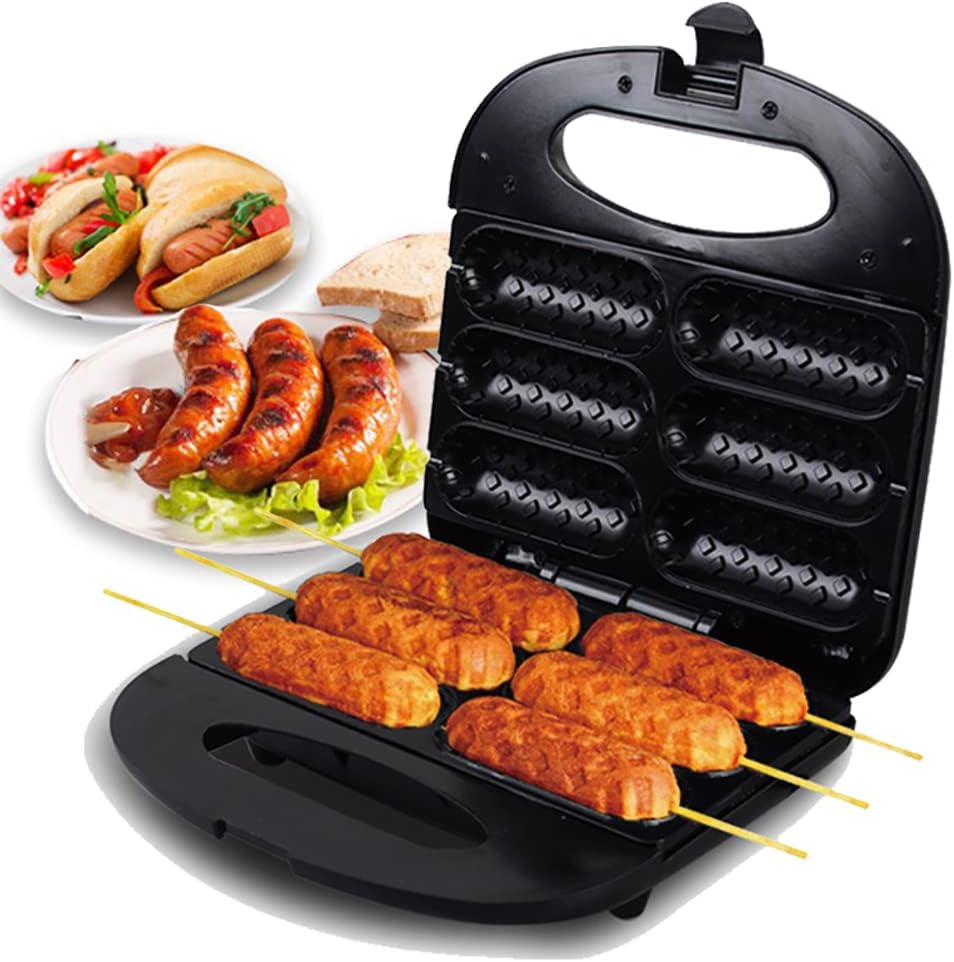 Macchina per hot dog doppia faccia nera con manico e piastre scanalate