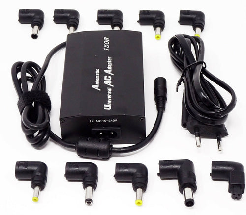 Alimentatore AC universale 150W con adattatore e set di punte DC intercambiabili