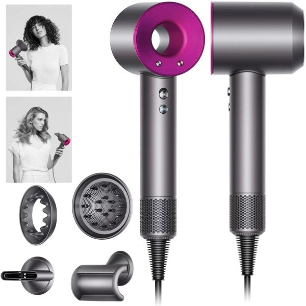 Asciugacapelli grigio con anello viola, con ugello concentratore e diffusore