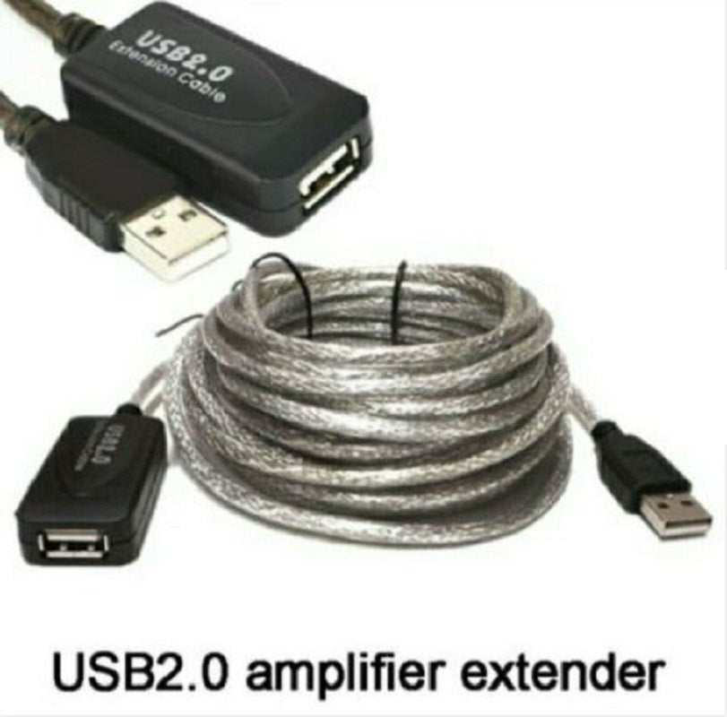 Prolunga cavo USB 2.0 attivo con chip, connettori USB-A e unità intermedia nera