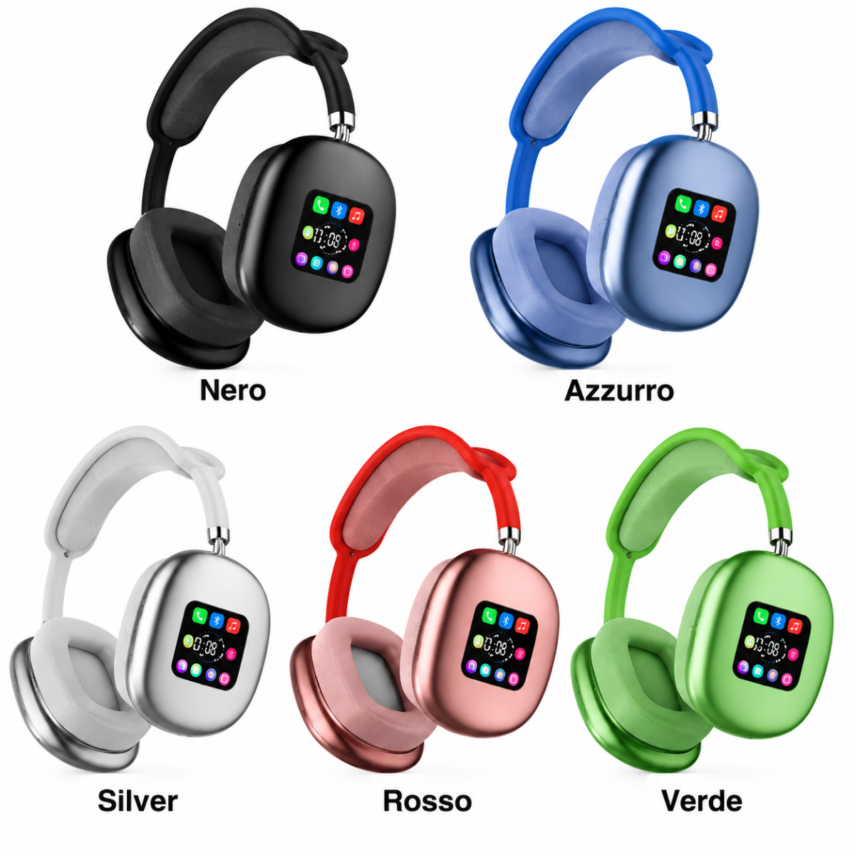 Cuffie wireless over-ear nere con display LED acceso sui pad