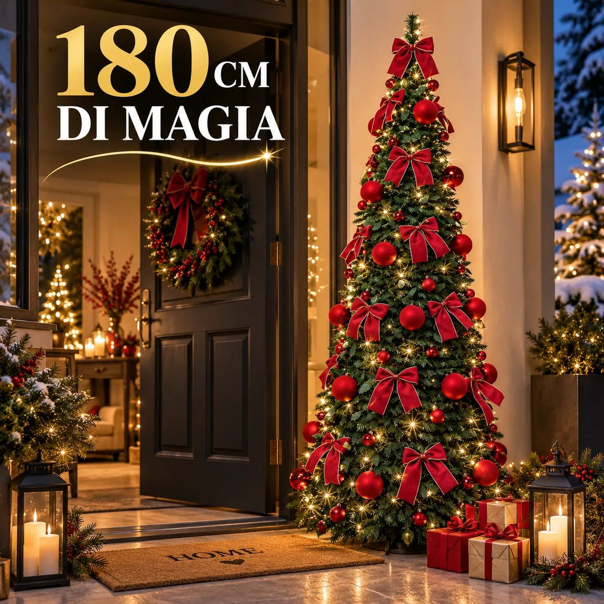 Albero di Natale Pop-Up 180 cm con 150 LED e 85 Decorazioni – Montaggio Rapido e Salvaspazio Base 60 cm Rosso - | Prendilo Subito