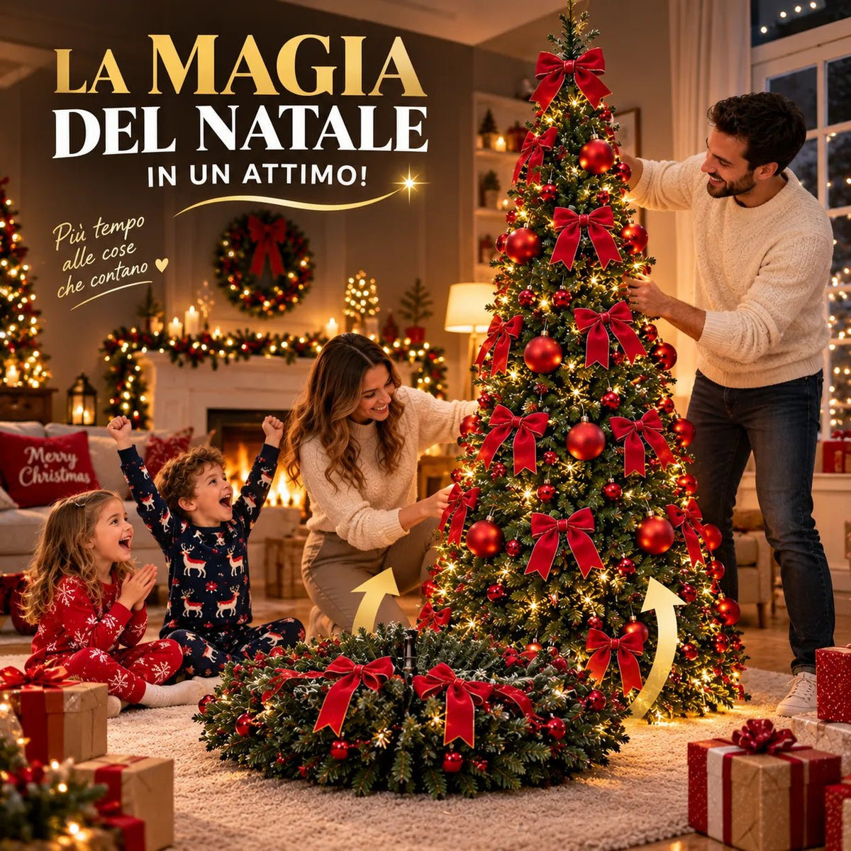Albero di Natale Pop-Up 180 cm con 150 LED e 85 Decorazioni – Montaggio Rapido e Salvaspazio Base 60 cm Rosso - | Prendilo Subito