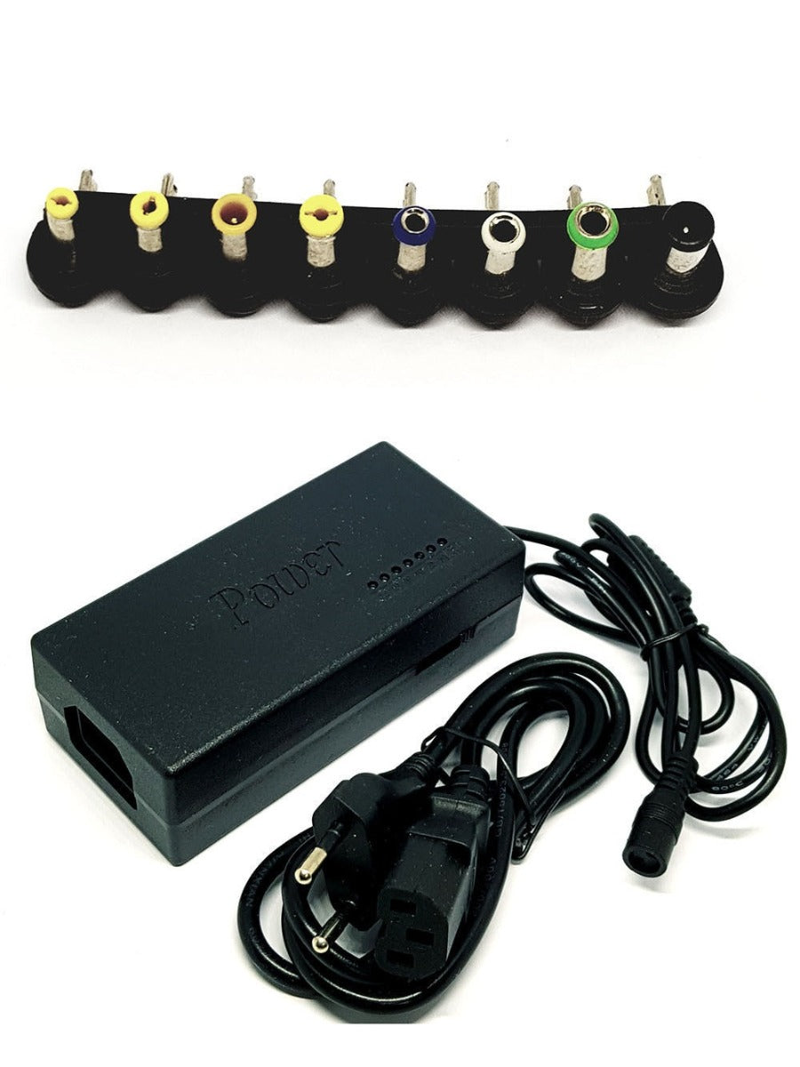 Alimentatore universale nero con cavo e 8 adattatori per notebook