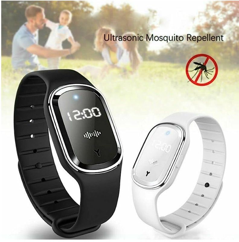 Braccialetti antizanzare ad ultrasuoni nero e bianco con display e cinturino in silicone