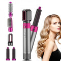 Kit asciugacapelli 5 in 1 con spazzola e accessori viola, corpo argento.