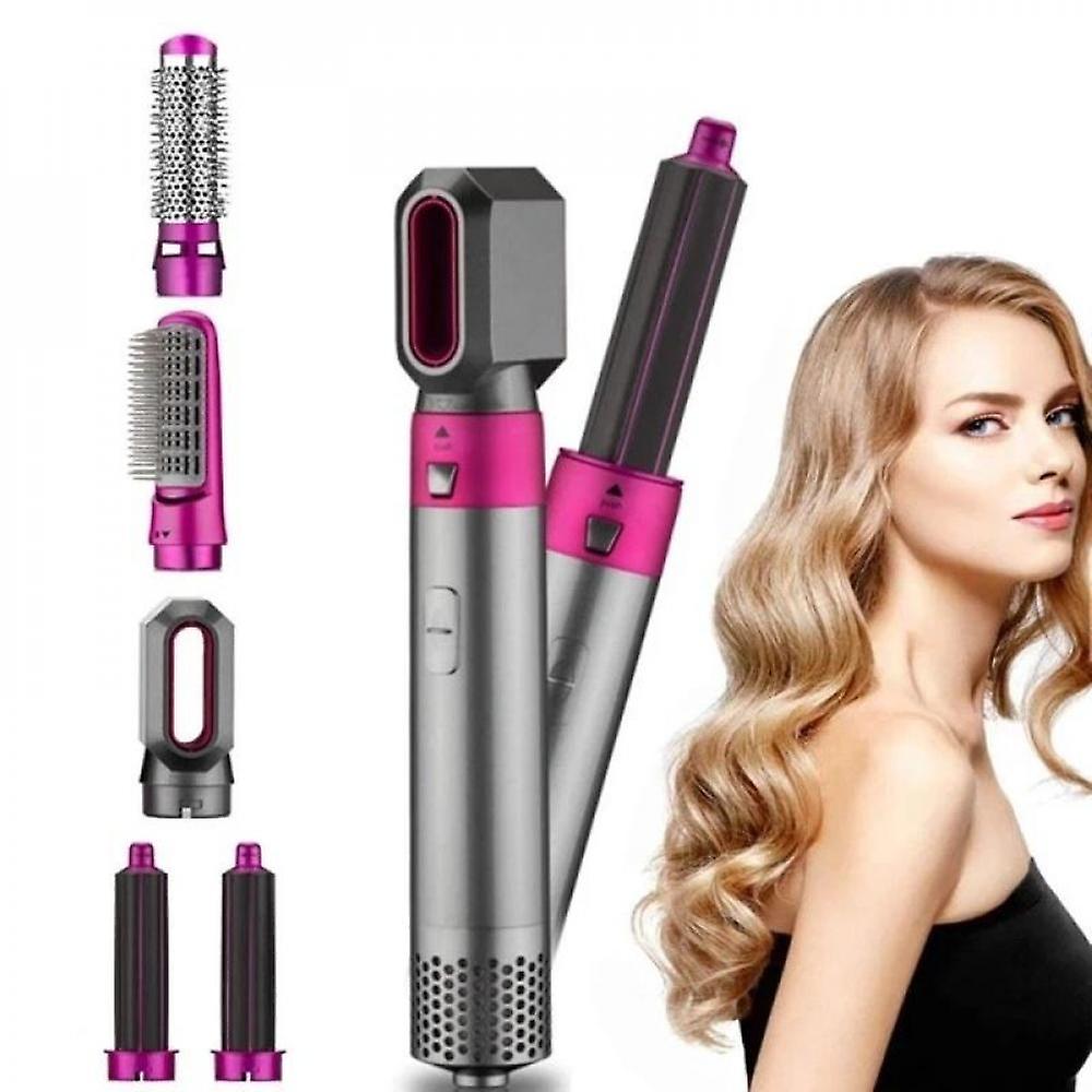Kit asciugacapelli 5 in 1 con spazzola e accessori viola, corpo argento.