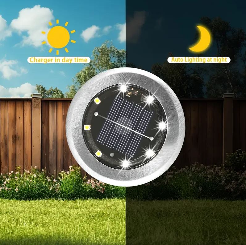 Faretto solare da incasso LED tondo con pannello, luci puntiformi bianche e gialle
