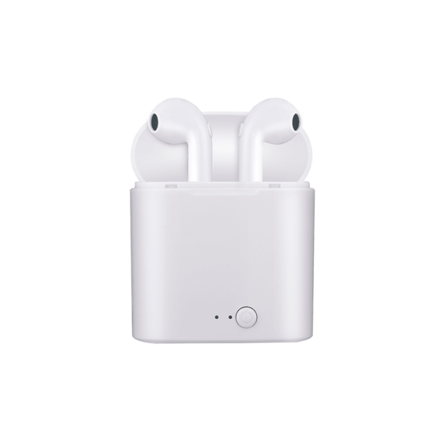 Auricolari Bluetooth bianchi con due auricolari nella custodia aperta