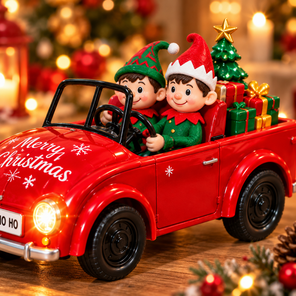 Auto Natalizia Decorativa con Luci LED Bianco Caldo 27 cm, Macchinina Rossa con Babbo Natale, Renna o Elfi Modelli Assortiti - | Prendilo Subito
