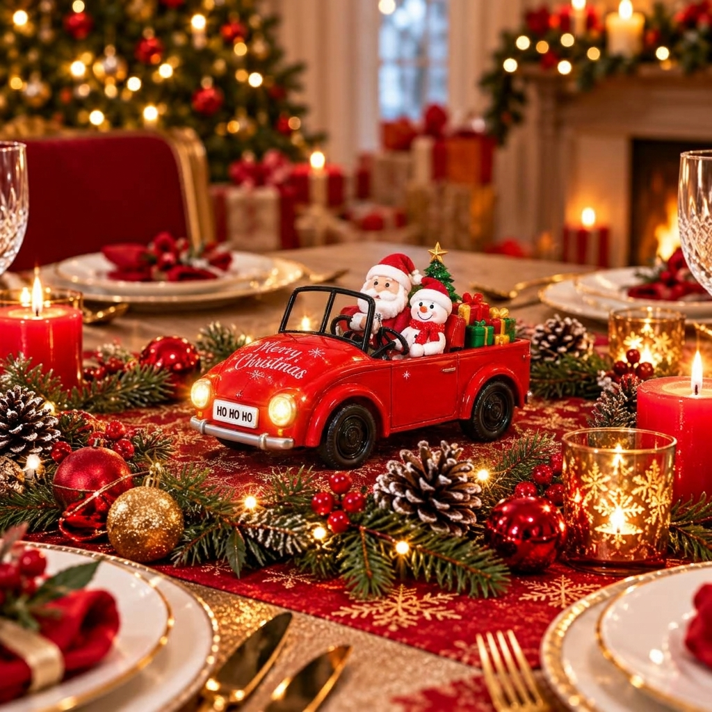 Auto Natalizia Decorativa con Luci LED Bianco Caldo 27 cm, Macchinina Rossa con Babbo Natale, Renna o Elfi Modelli Assortiti - | Prendilo Subito