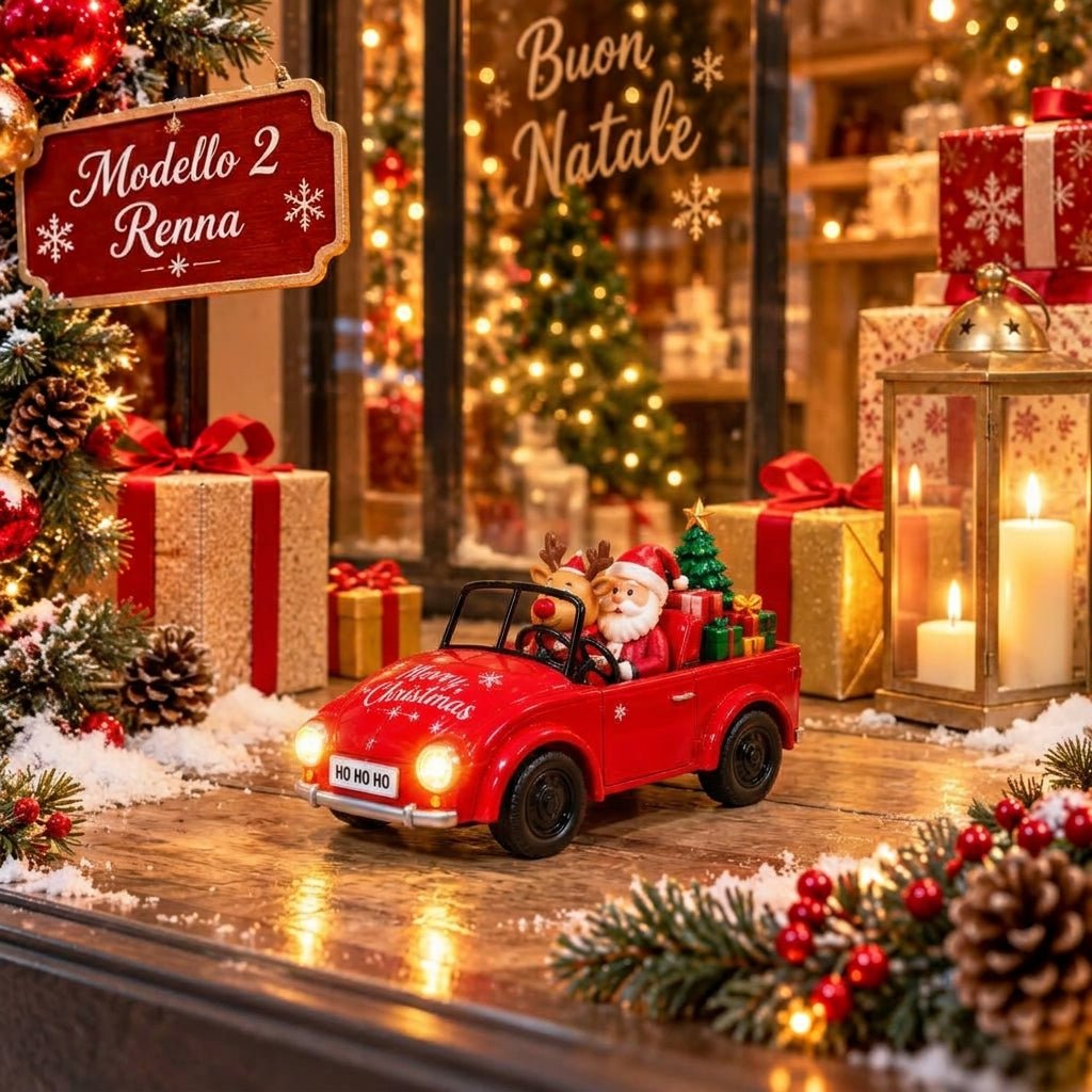 Auto Natalizia Decorativa con Luci LED Bianco Caldo 27 cm, Macchinina Rossa con Babbo Natale, Renna o Elfi Modelli Assortiti - | Prendilo Subito