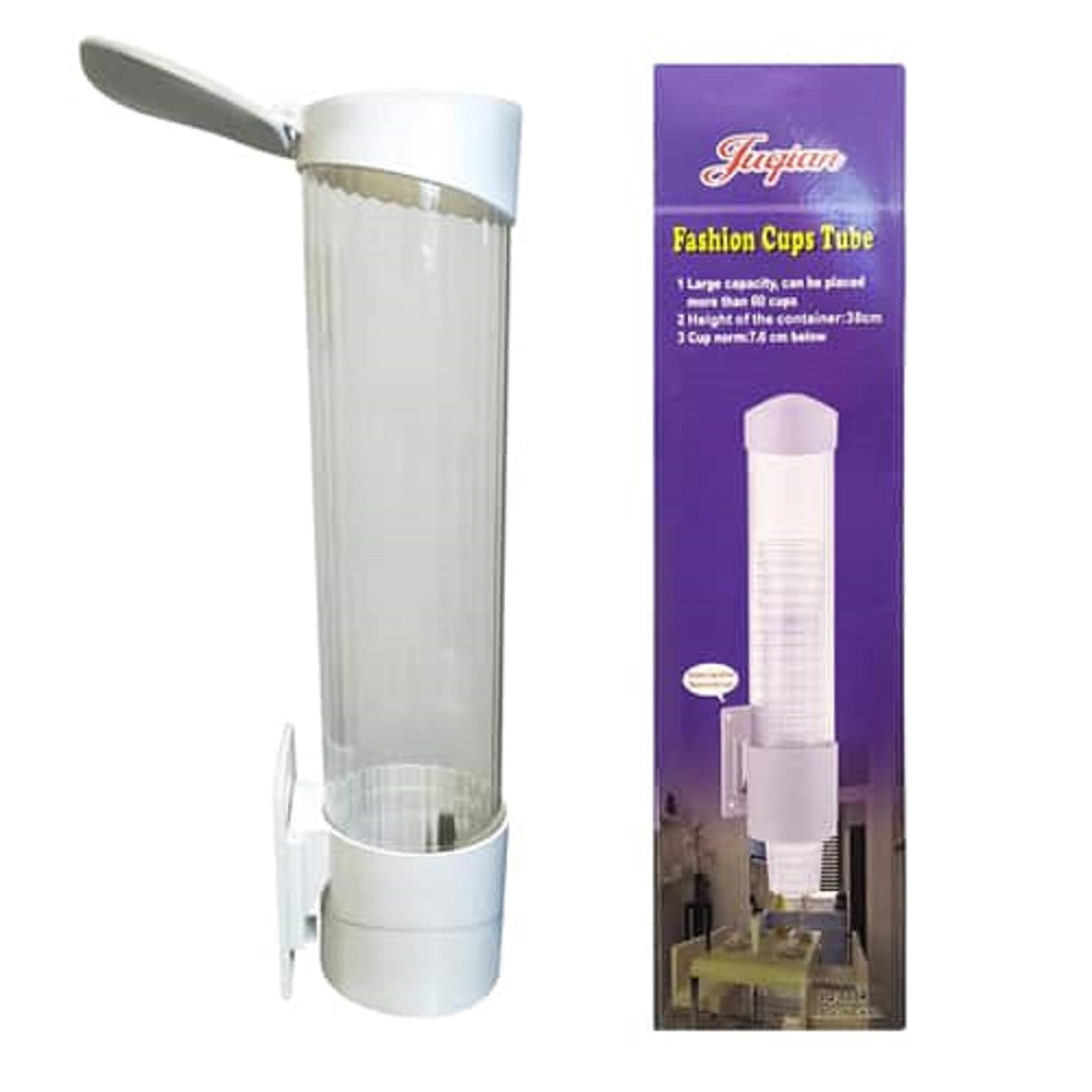 Dispenser a tubo per bicchieri da parete automatico bianco, con beccuccio