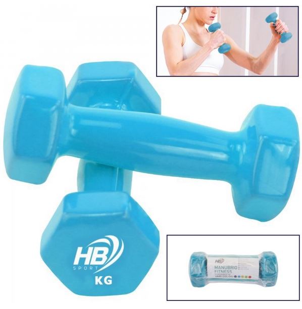Manubrio singolo in vinile blu, base con logo HB SPORT KG, confezione in miniatura.