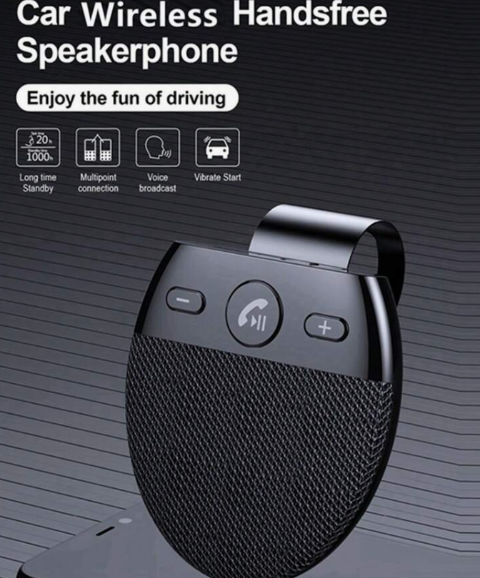 Altoparlante vivavoce Bluetooth auto nero, griglia e pulsanti sul pannello