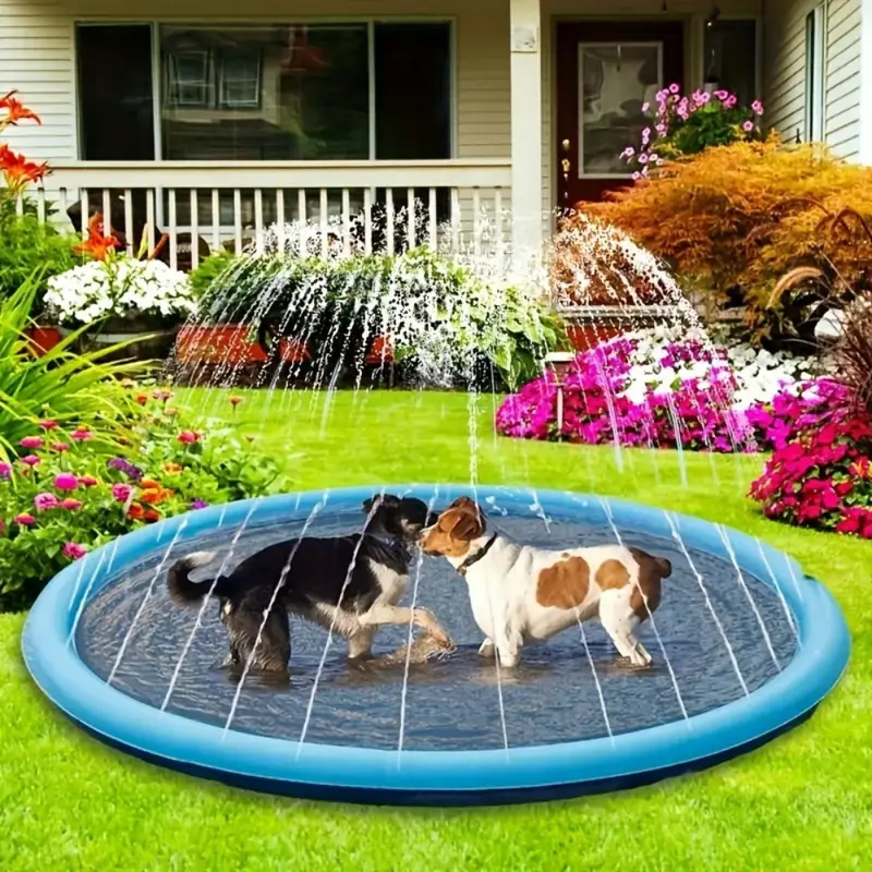 Tappetino antischizzo in PVC tondo blu con spruzzi d’acqua e due cani