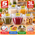 Set di 5 sacchetti trasparenti da 3 L con beccuccio e maniglia gialla, tappo ermetico