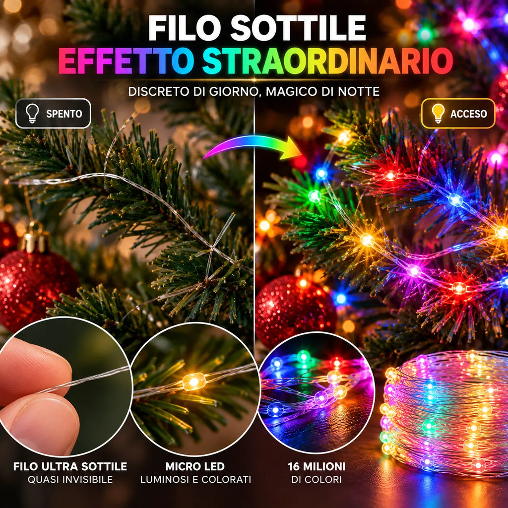 Filo LED sottile con microluci multicolore e dettaglio luminosità