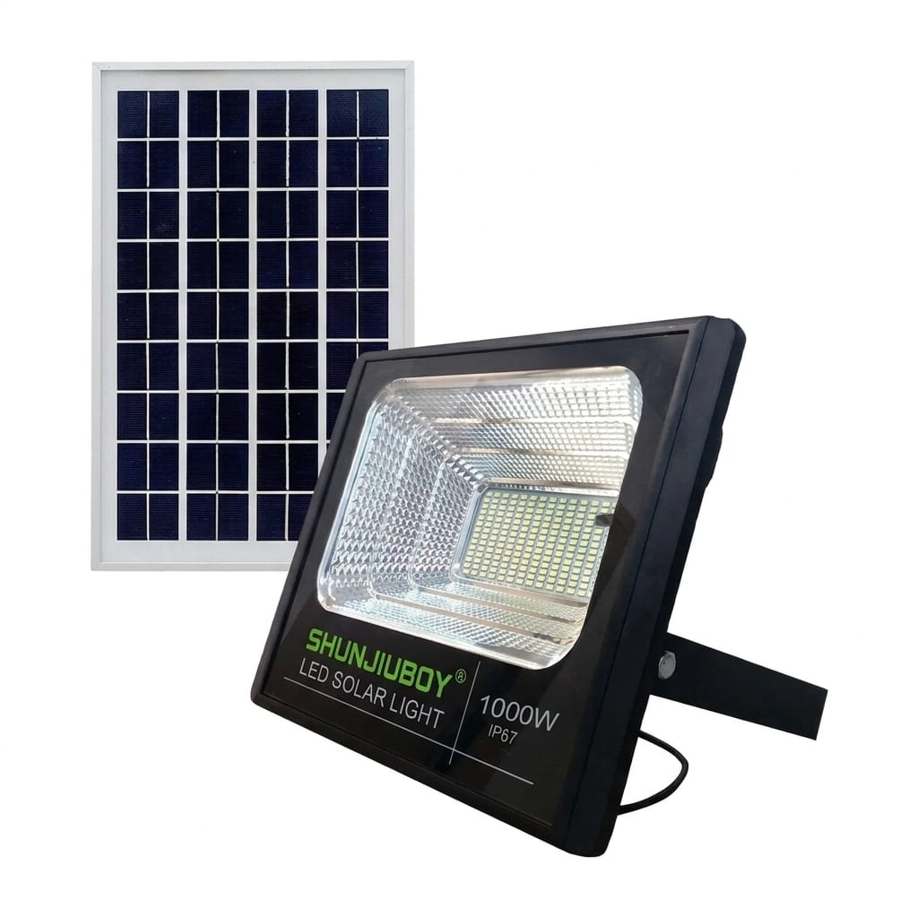 Faro LED Solare 1000W IP67 con Batteria 16000mAh e Telecomando Wireless