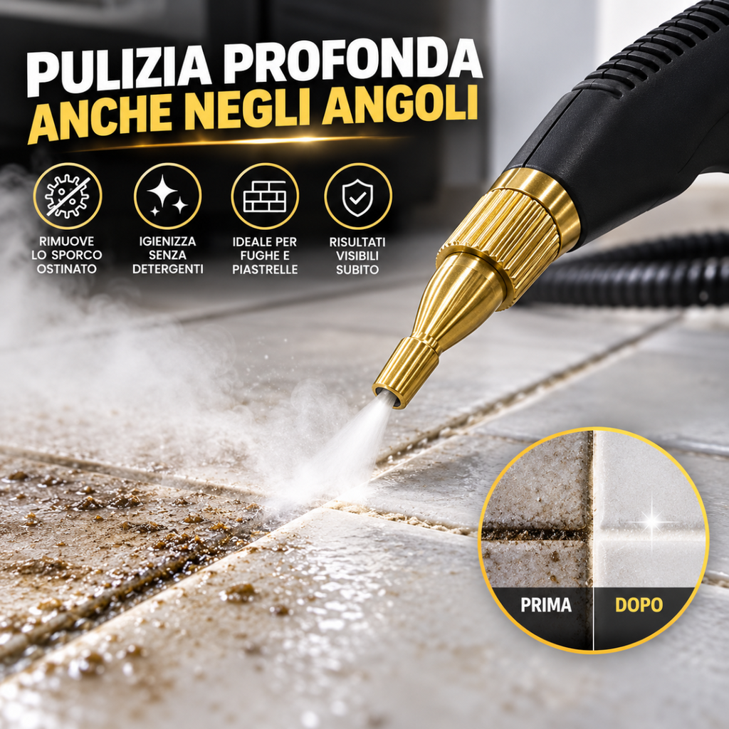 Pulitore a vapore professionale per fughe e angoli, getto di vapore da pistola