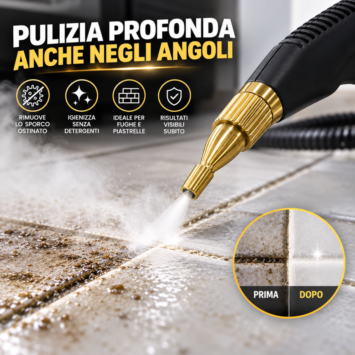 Pulitore a vapore professionale per fughe e angoli, getto di vapore da pistola