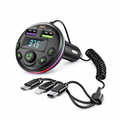 Trasmettitore FM Bluetooth per auto nero con display, pulsanti, porta USB e attacco accendisigari