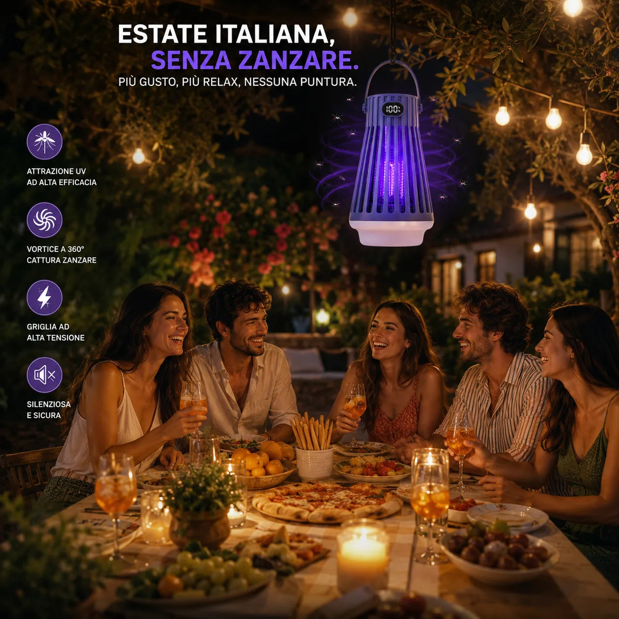 Zanzariera Elettrica LED  2000V Ammazza Zanzare USB Repellente Multifunzione
