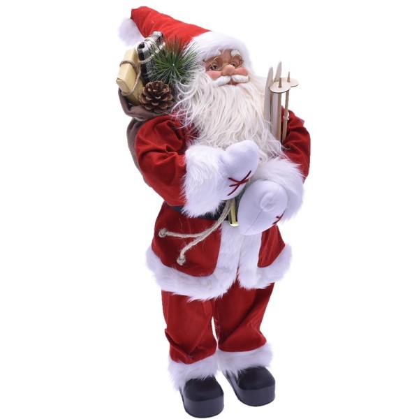 Decorazione Babbo Natale in tessuto 40 cm, completo rosso con pelliccia bianca, candele