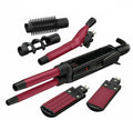 Piastra per capelli in ceramica rosso bordeaux con accessori neri 12 in 1