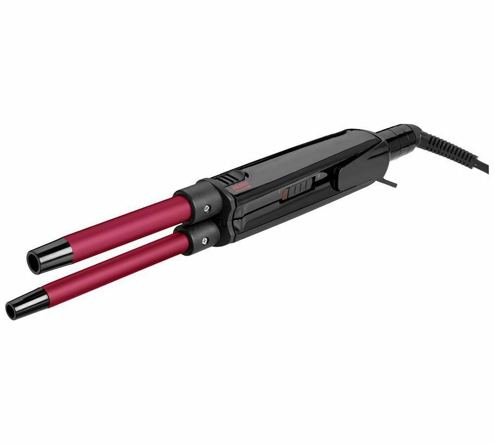 Piastra per capelli in ceramica rosso bordeaux e nera con cavo