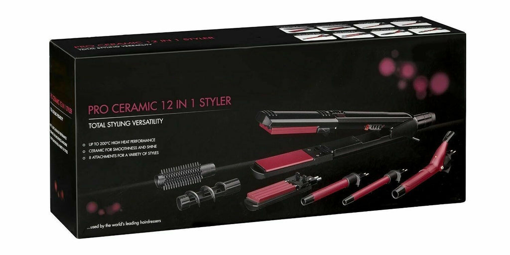 Scatola PRO CERAMIC 12 in 1 STYLER con piastra rosso bordeaux