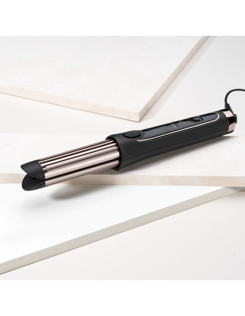 Styler arricciacapelli nero con doppio cilindro e display blu