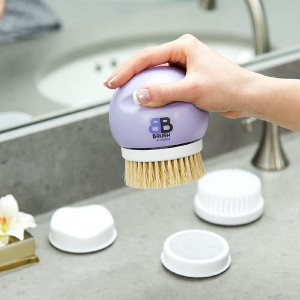 Spazzola esfoliante a batterie lavanda con setole dorate e testine di ricambio