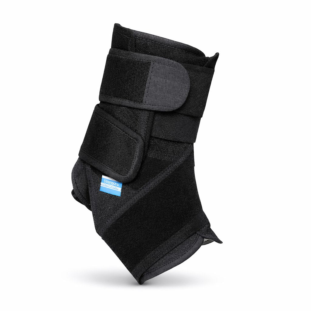 Tutore caviglia nero con chiusure a fascia e pannello stabilizzante