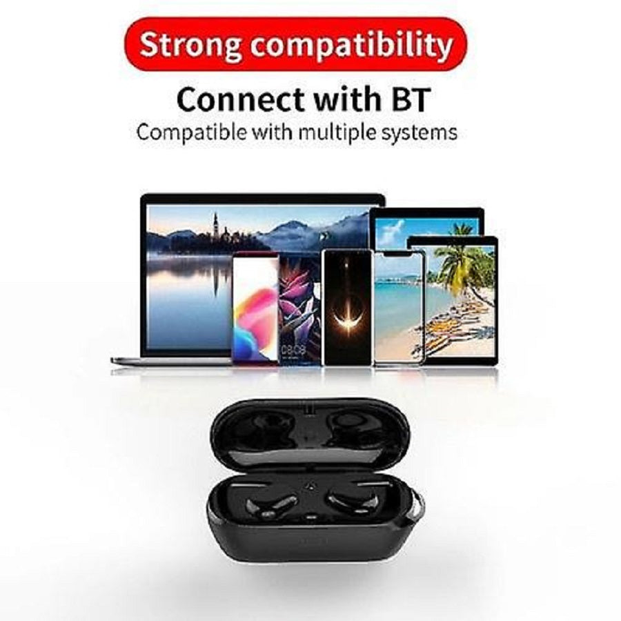 Auricolari true wireless neri con custodia di ricarica aperta
