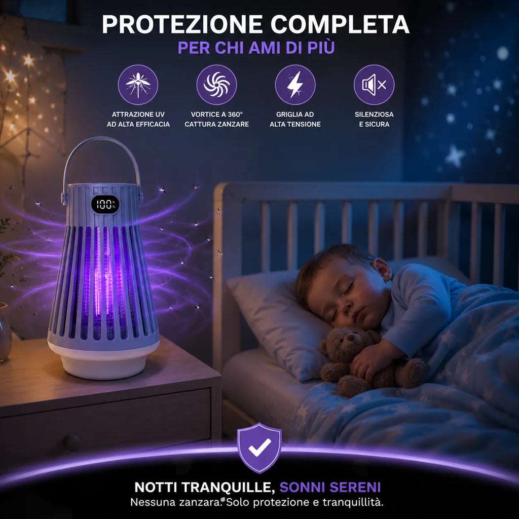 Zanzariera Elettrica LED  2000V Ammazza Zanzare USB Repellente Multifunzione