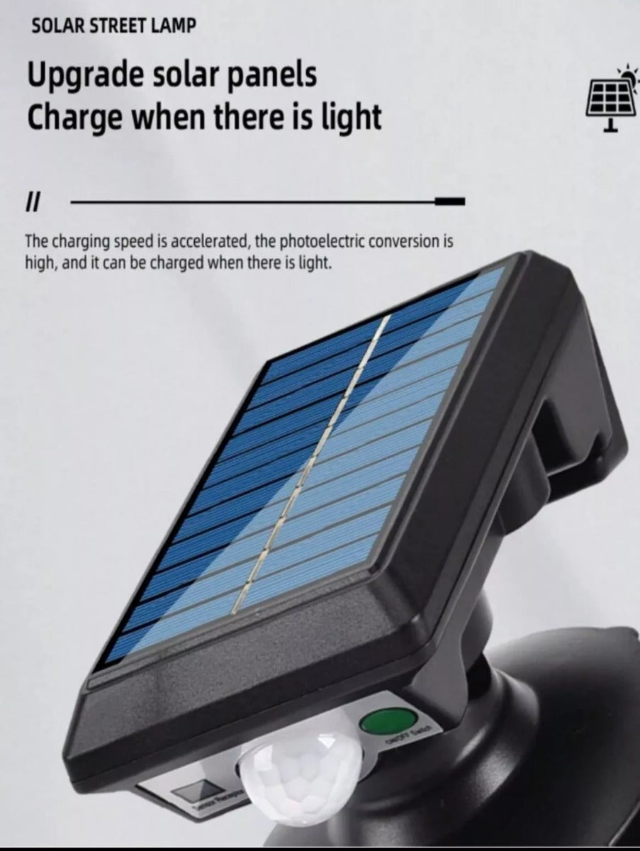 Faretto solare LED nero con pannello fotovoltaico e sensore circolare verde
