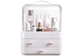 Organizer cosmetici a 3 cassetti, maniglia, coperchio trasparente bianco