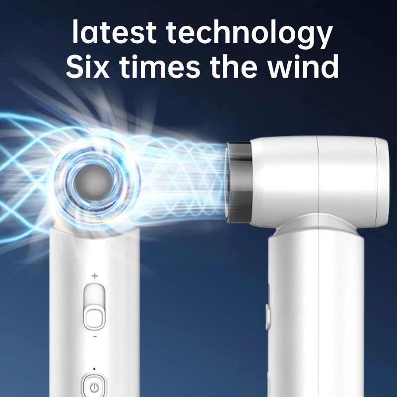 Ventilatore turbo portatile bianco con angolo regolabile e flusso d’aria in uscita