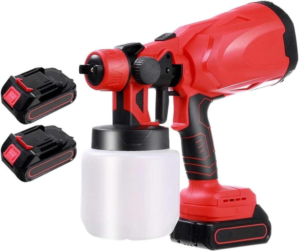 Pistola a spruzzo a batteria, scocca rossa e serbatoio bianco da 800 ml, con batterie