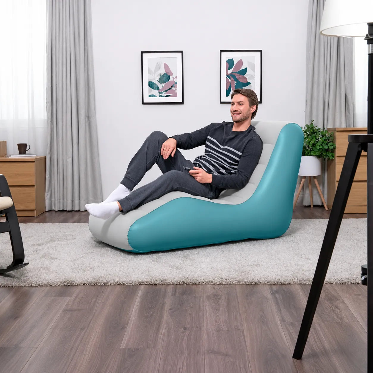 Sdraio Gonfiabile Bestway Leisure Luxe Chaise 133x79x88 cm | Poltrona Ergonomica da Interno ed Esterno | Gonfiaggio Rapido con Valvola a 2 Vie