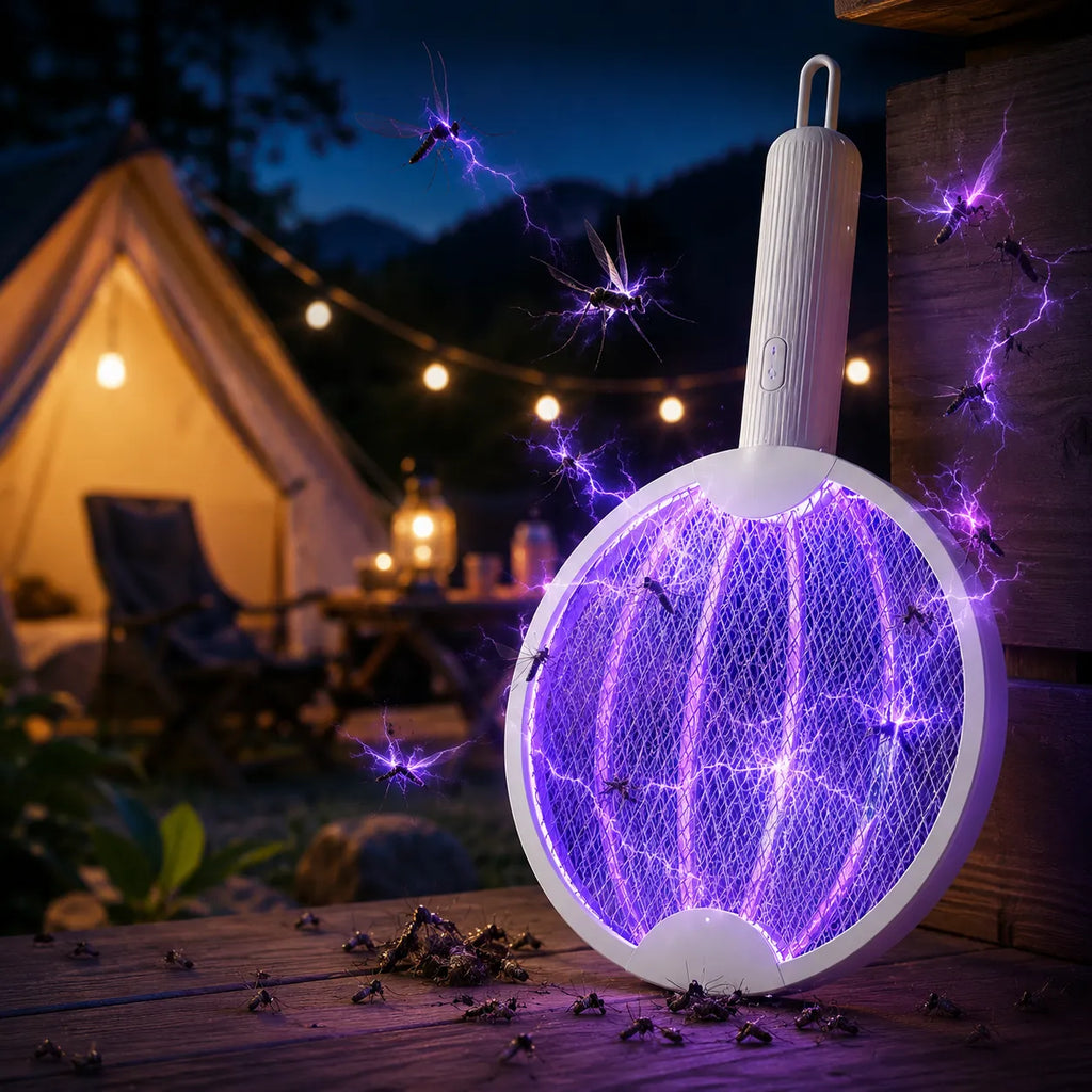 Racchetta Zanzare Elettrica 2 in 1 con Lampada UV Antizanzare Pieghevole USB Ricaricabile per Casa Campeggio Giardino