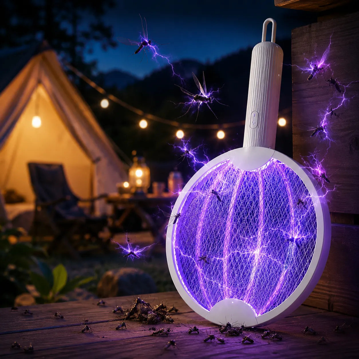 Racchetta Zanzare Elettrica 2 in 1 con Lampada UV Antizanzare Pieghevole USB Ricaricabile per Casa Campeggio Giardino