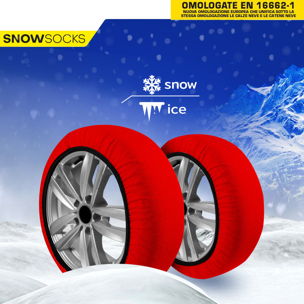 Coppia di calze da neve rosse per pneumatici, calze elastiche con bordo nero