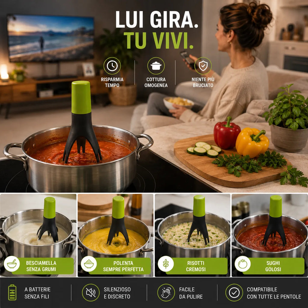 Mescolatore Elettrico Automatico per Pentole Agitatore Cucina Gira Sugo Creme Salse